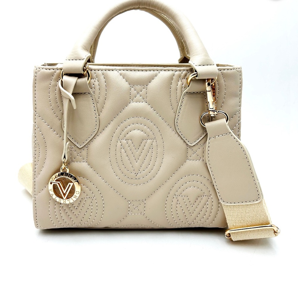 Valentino Orlandi Cream Quilted Satchel with Gold Accents